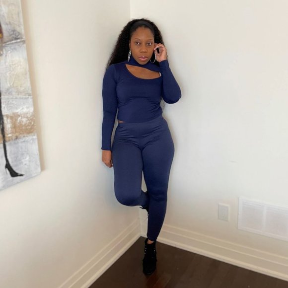 (NWT) Comfy Double Layer Leggings  - Navy Blue - Picture 2 of 2